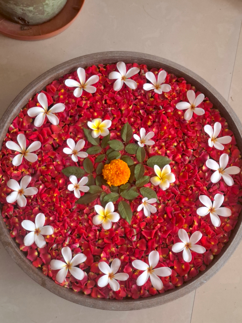 Mandala de flores rojas y blancas