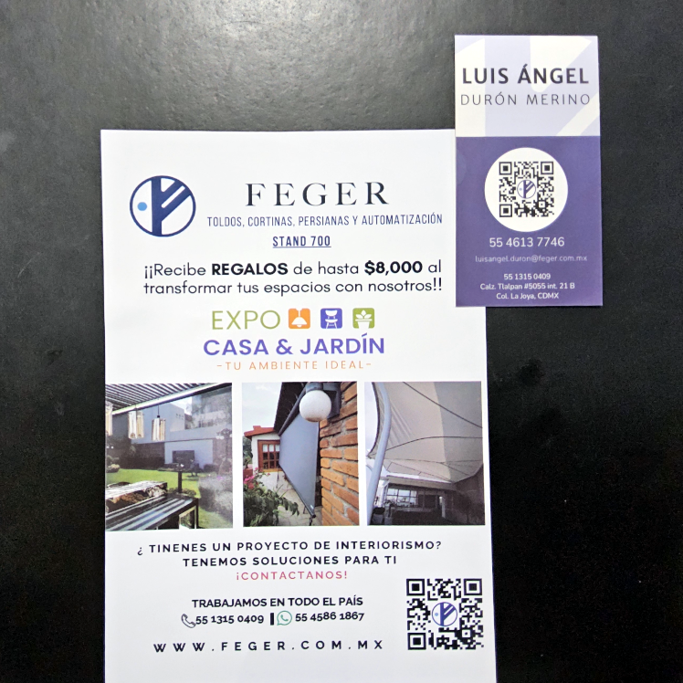 Volanta con información de la empresa Feger